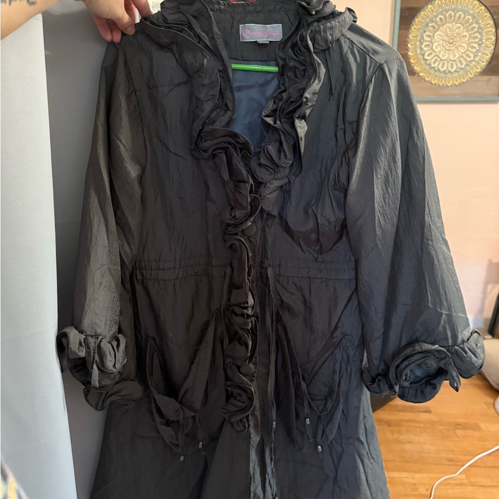 Pretty Angel Charcoal Ruffled Trench Coat